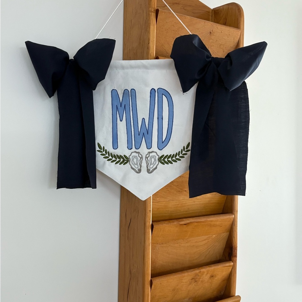 Navy and White Kids Banner with Raw Edge Fabric Bows